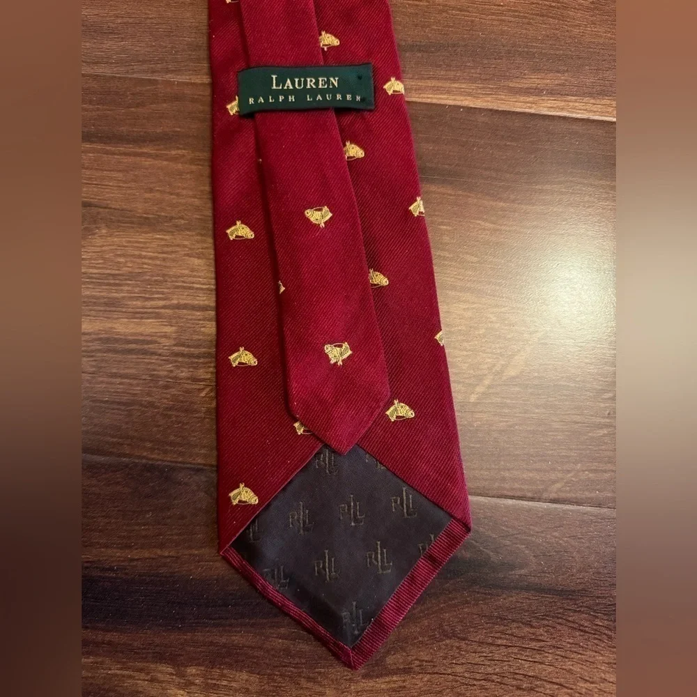 LAUREN Ralph Lauren Red 100% Silk Handmade Jacquard Necktie Made In USA
